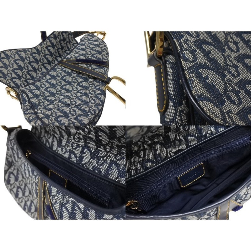 Christian Dior Trotter Saddle Bag Galliano canvas leather Navy Blue - Picture 10 of 10